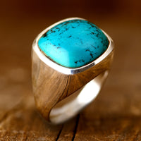 Square Turquoise Signet Ring for Men Sterling Silver - Boho Magic