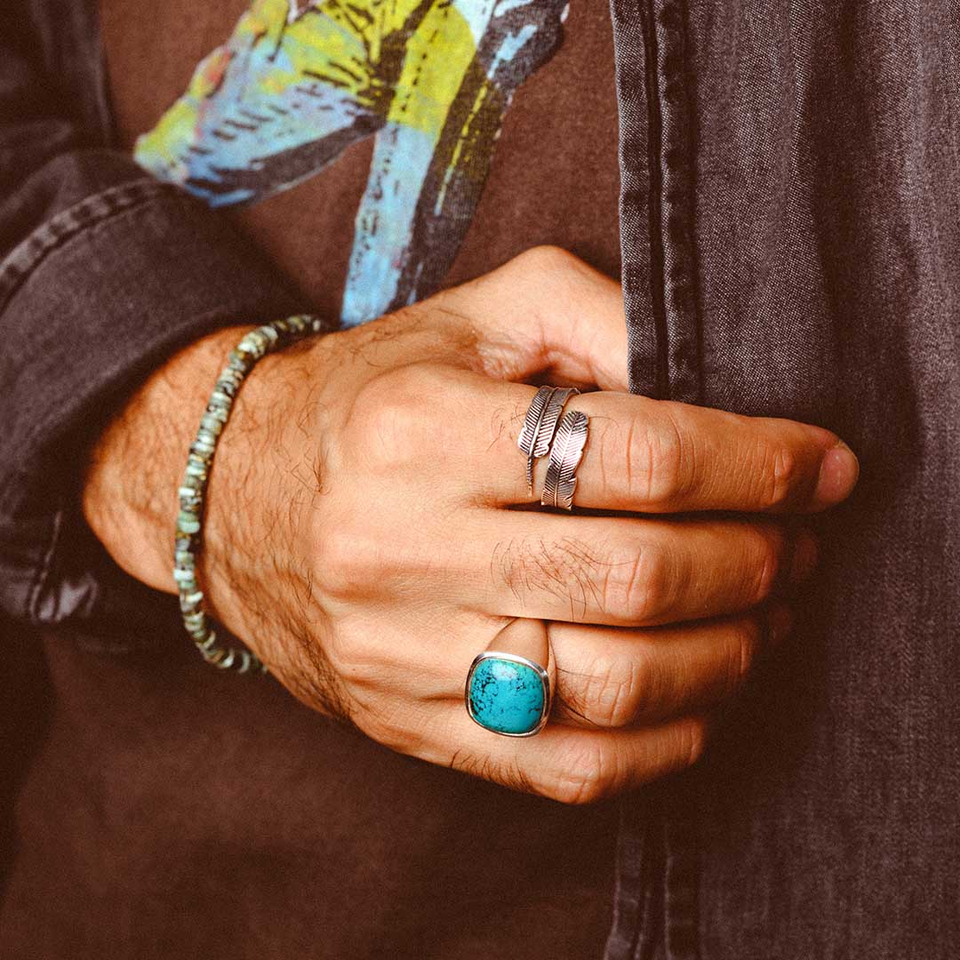 Square Turquoise Signet Ring for Men Sterling Silver – Boho