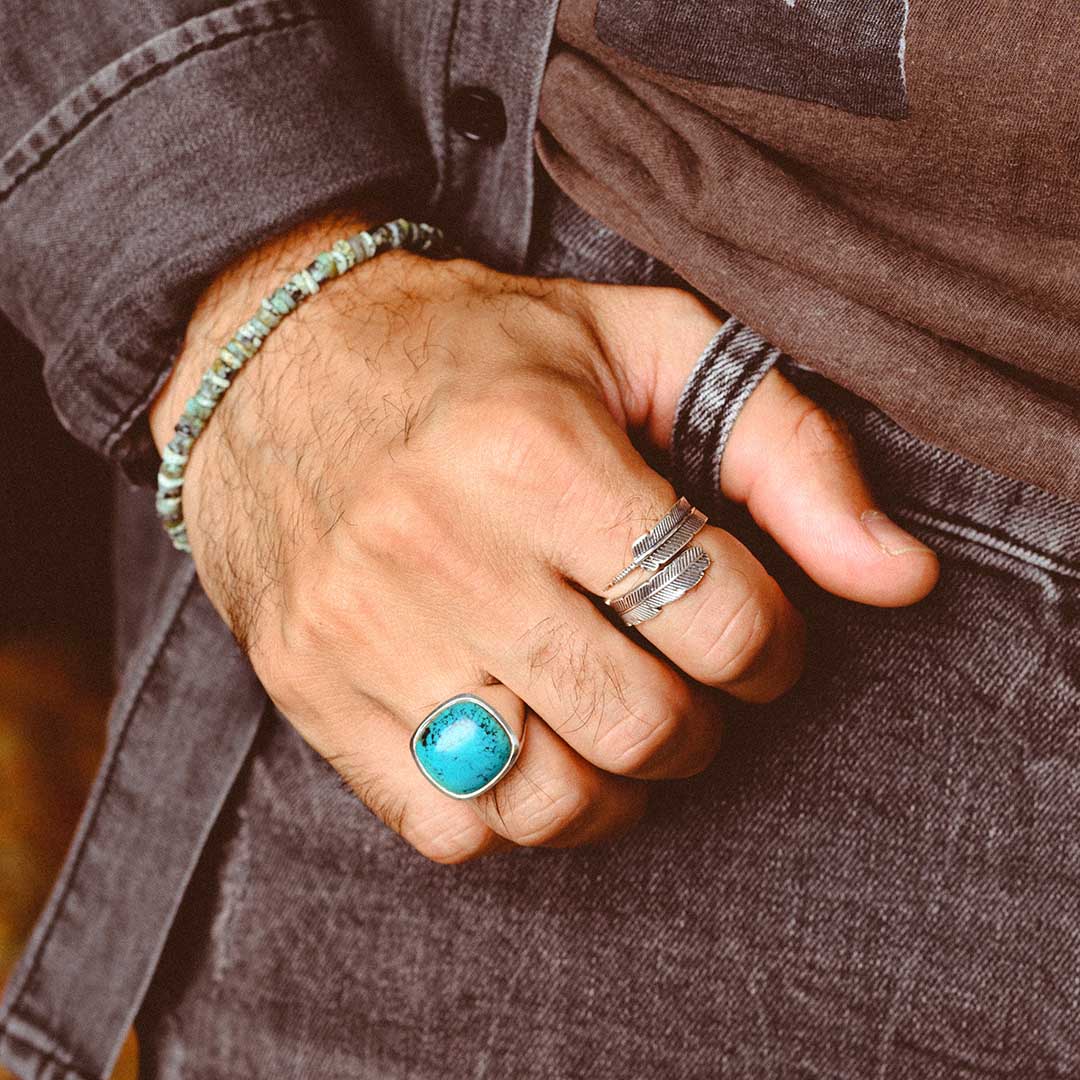 Square Turquoise Signet Ring for Men Sterling Silver