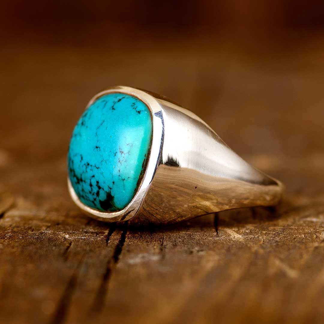 Square Turquoise Signet Ring for Men Sterling Silver