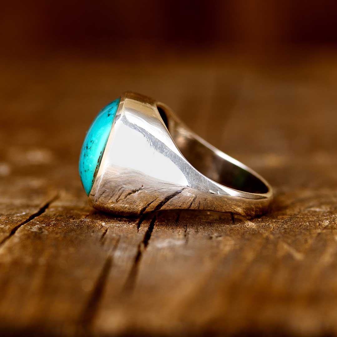 Square Turquoise Signet Ring for Men Sterling Silver