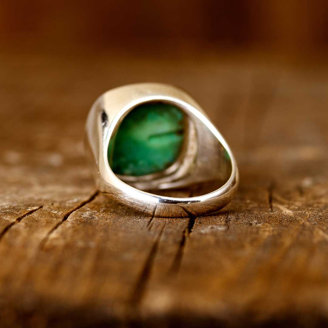 Solid 925 Sterling offers Silver Green Copper Turquoise Ring, Statement Silver Ring,Stone Signet Ring,Husband Gifts Ring,Unique Design Black Zircon