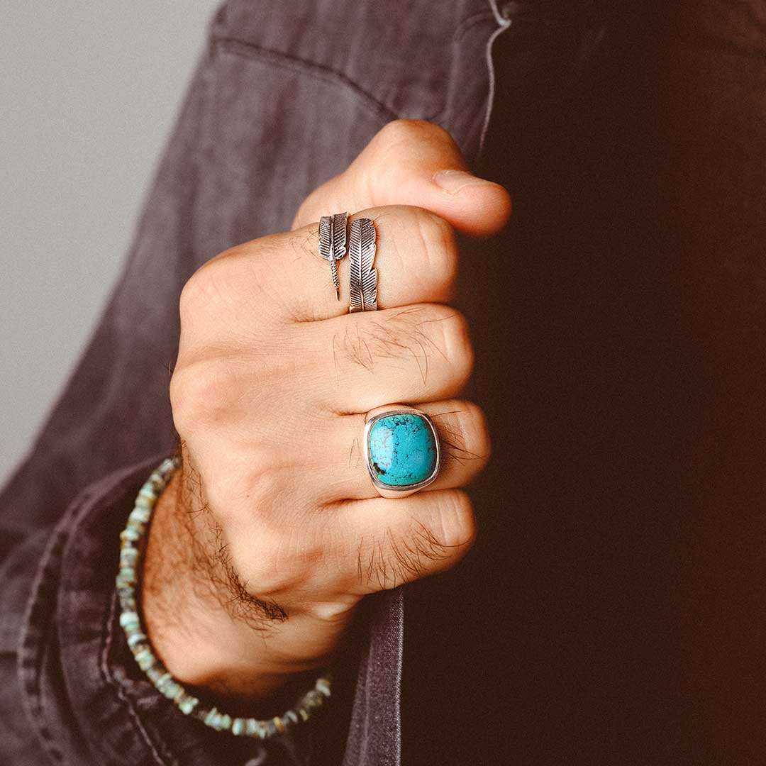 Square Turquoise Signet Ring for Men Sterling Silver