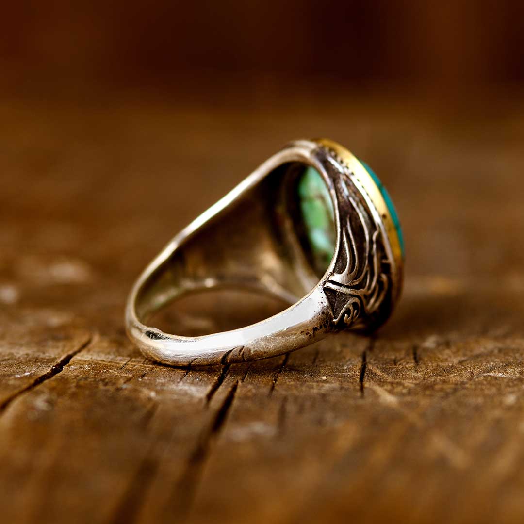 Turquoise Swirls Ring for Men Sterling Silver