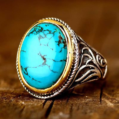 Turquoise Swirls Ring for Men Sterling Silver - Boho Magic