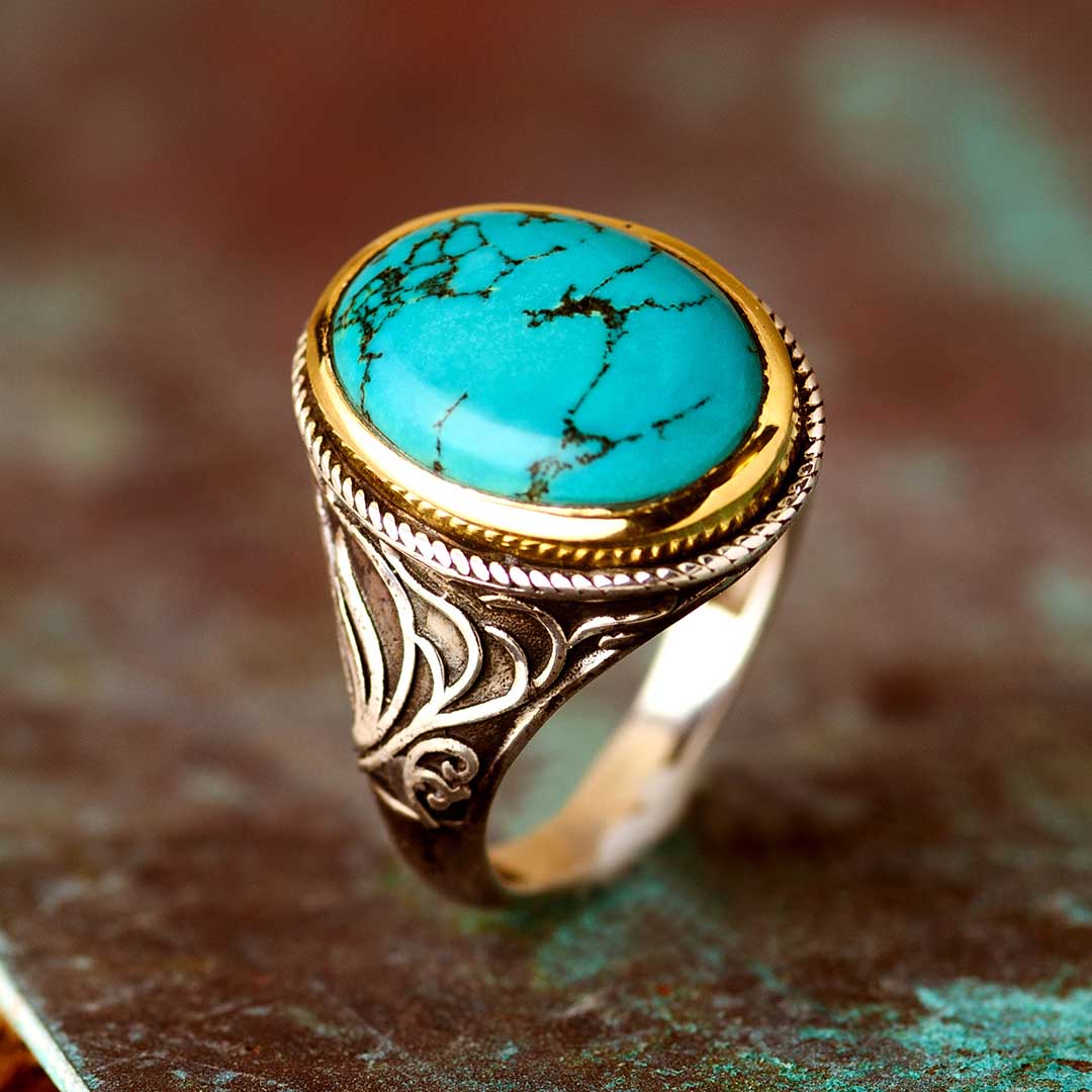 Turquoise Swirls Ring for Men Sterling Silver