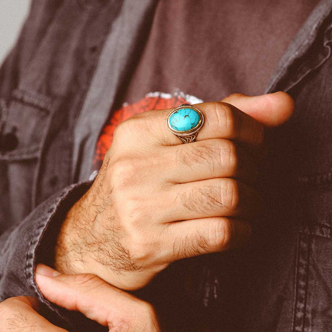 Turquoise Swirls Ring for Men Sterling Silver