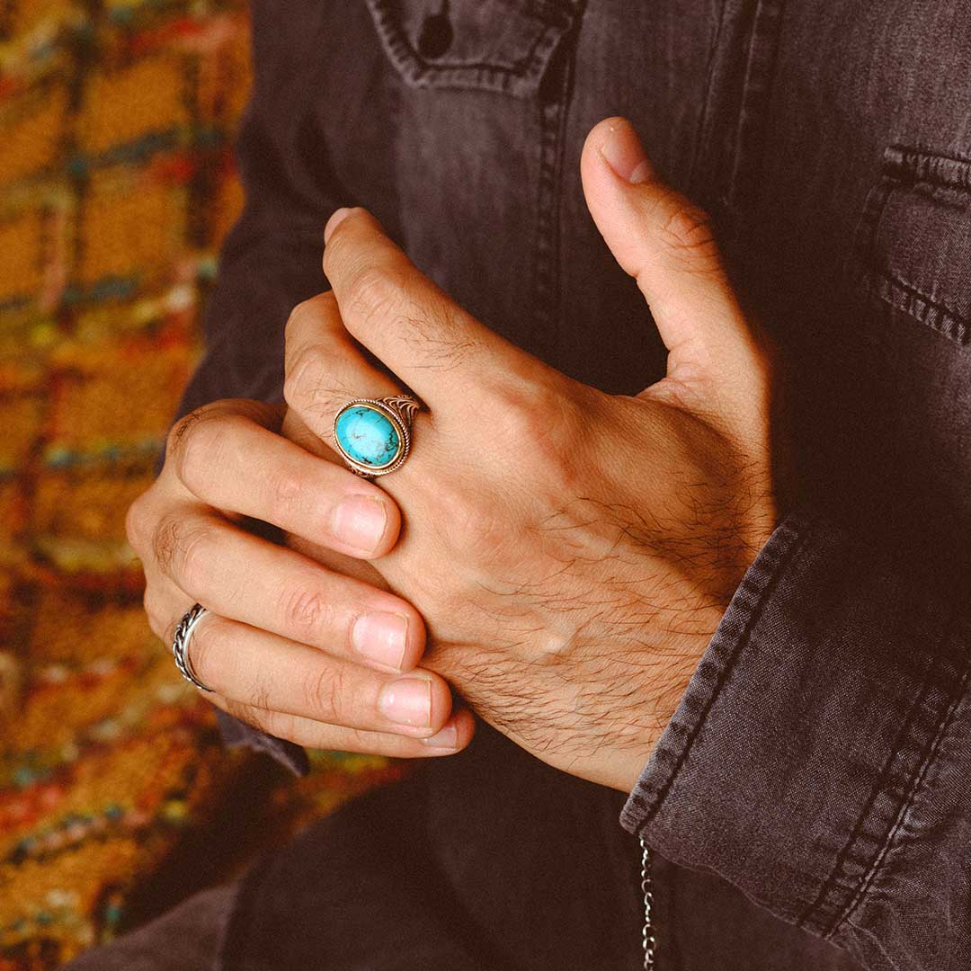 Turquoise Swirls Ring for Men Sterling Silver