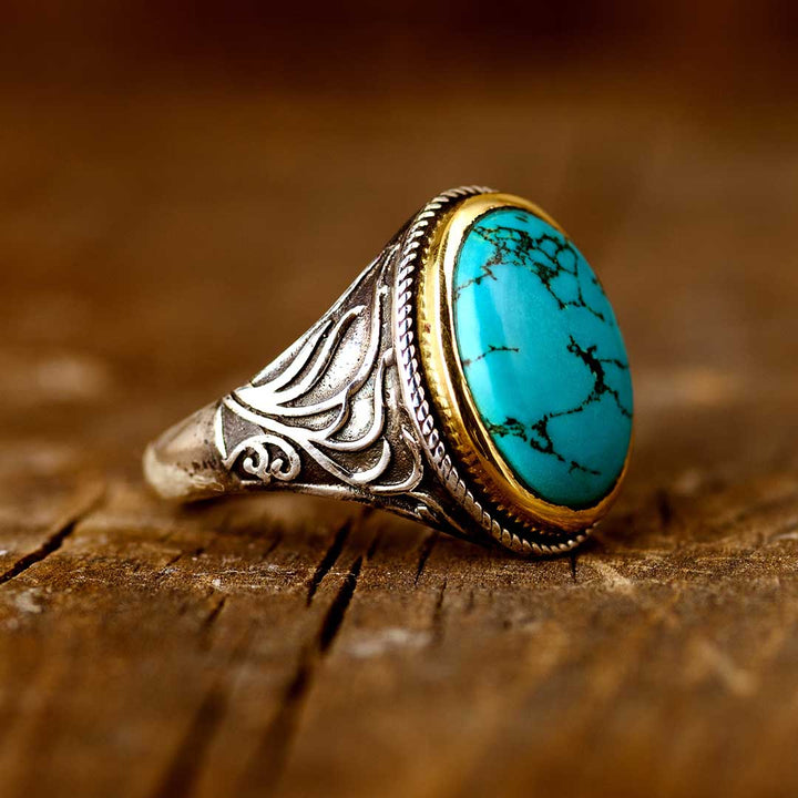 Turquoise Swirls Ring for Men Sterling Silver