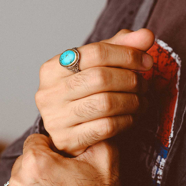 Turquoise Swirls Ring for Men Sterling Silver