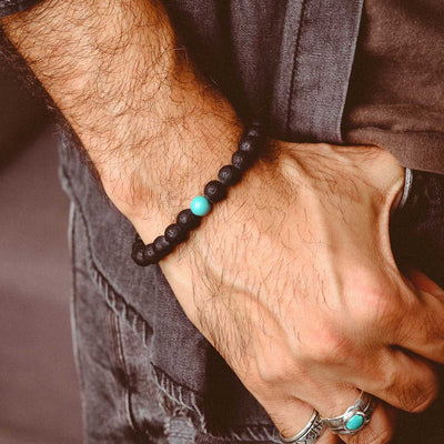 Black Lava and Turquoise Beaded Bracelet - Boho Magic