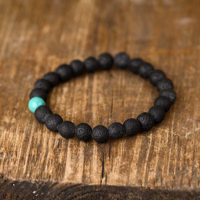 Black Lava and Turquoise Beaded Bracelet - Boho Magic