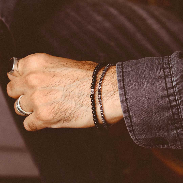 Black Onyx and Silver Bead Bracelet