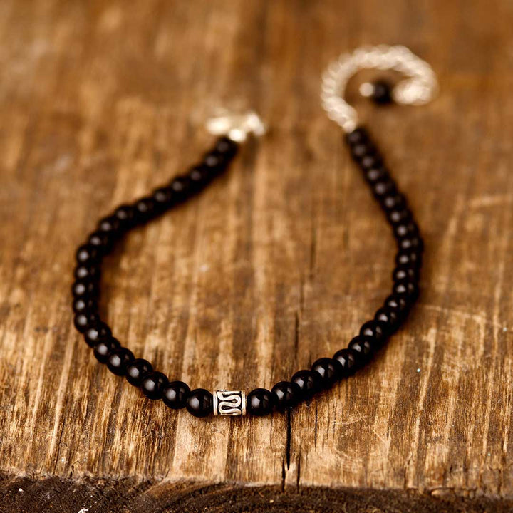 Black Onyx and Silver Bead Bracelet