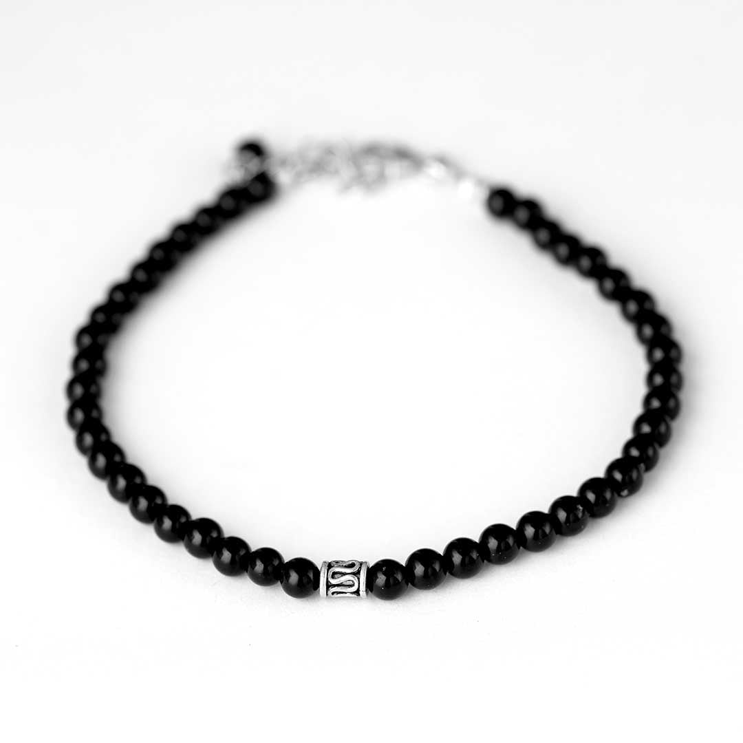 Black Onyx and Silver Bead Bracelet