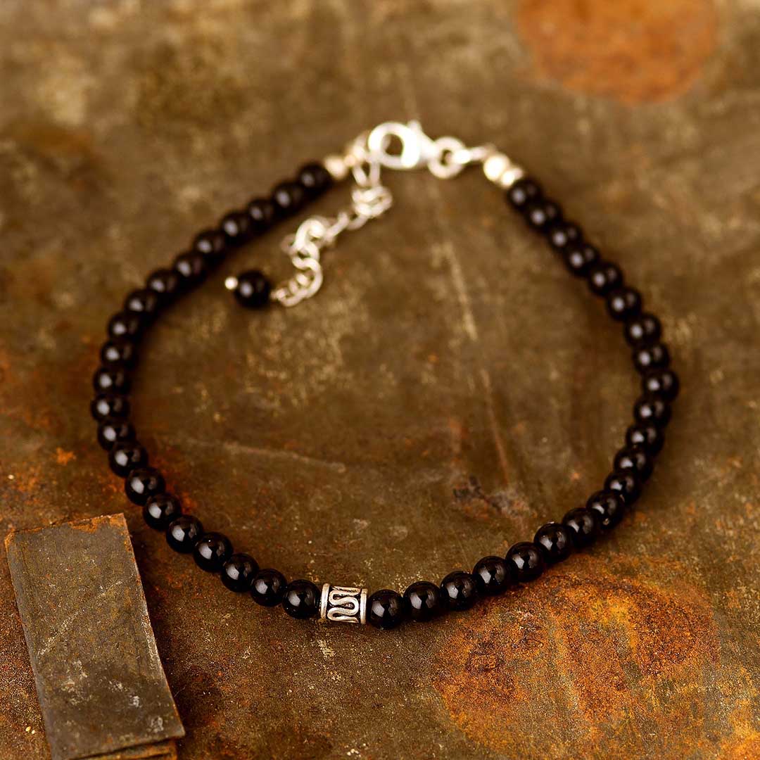 Black Onyx and Silver Bead Bracelet