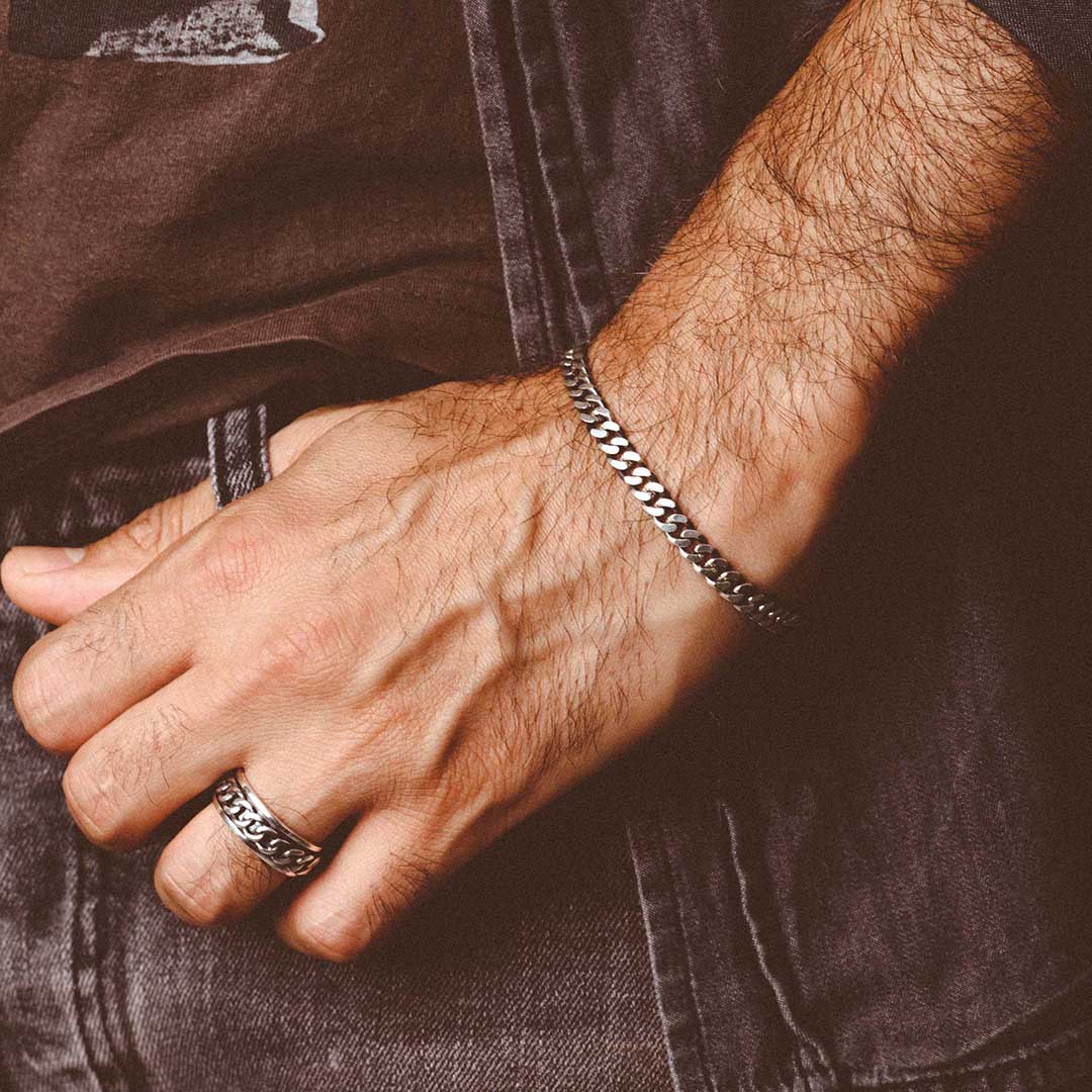 Men's Curb Chain Bracelet Sterling Silver – Boho Magic Jewelry