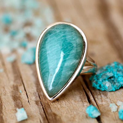 Amazonite Teardrop Ring Sterling Silver - Boho Magic