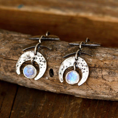 Moon Phase Moonstone Drop Earrings Sterling Silver - Boho Magic