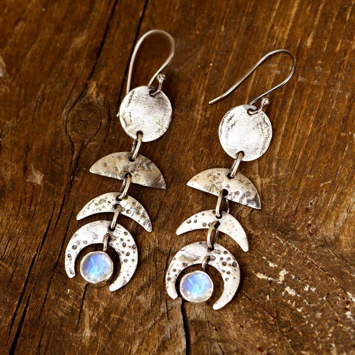 Moon Phase Moonstone Drop Earrings Sterling Silver