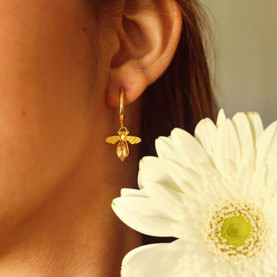 Small Hoop Earrings with Bee Charm - Boho Magic