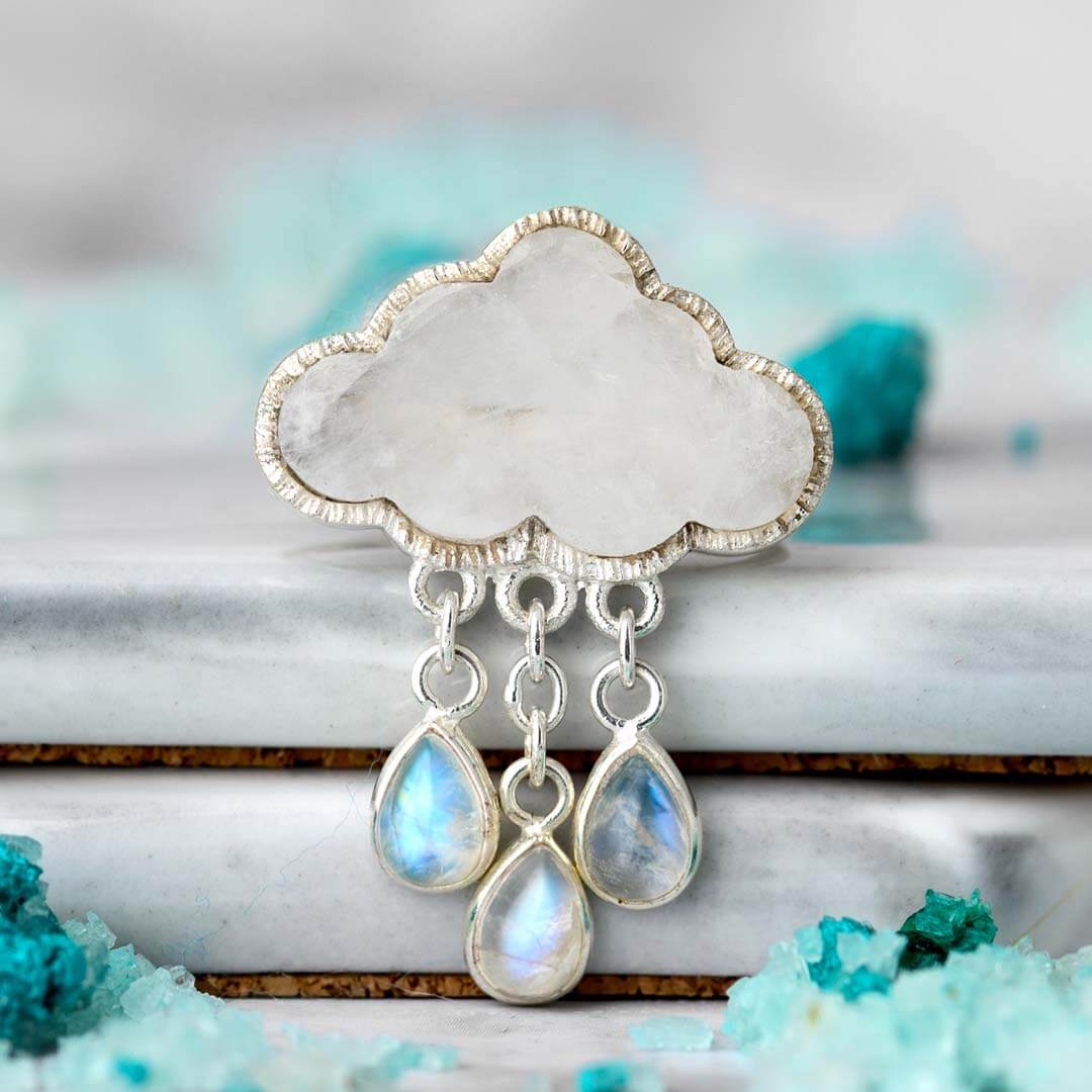 Cloud and Raindrops Moonstone Ring Sterling Silver