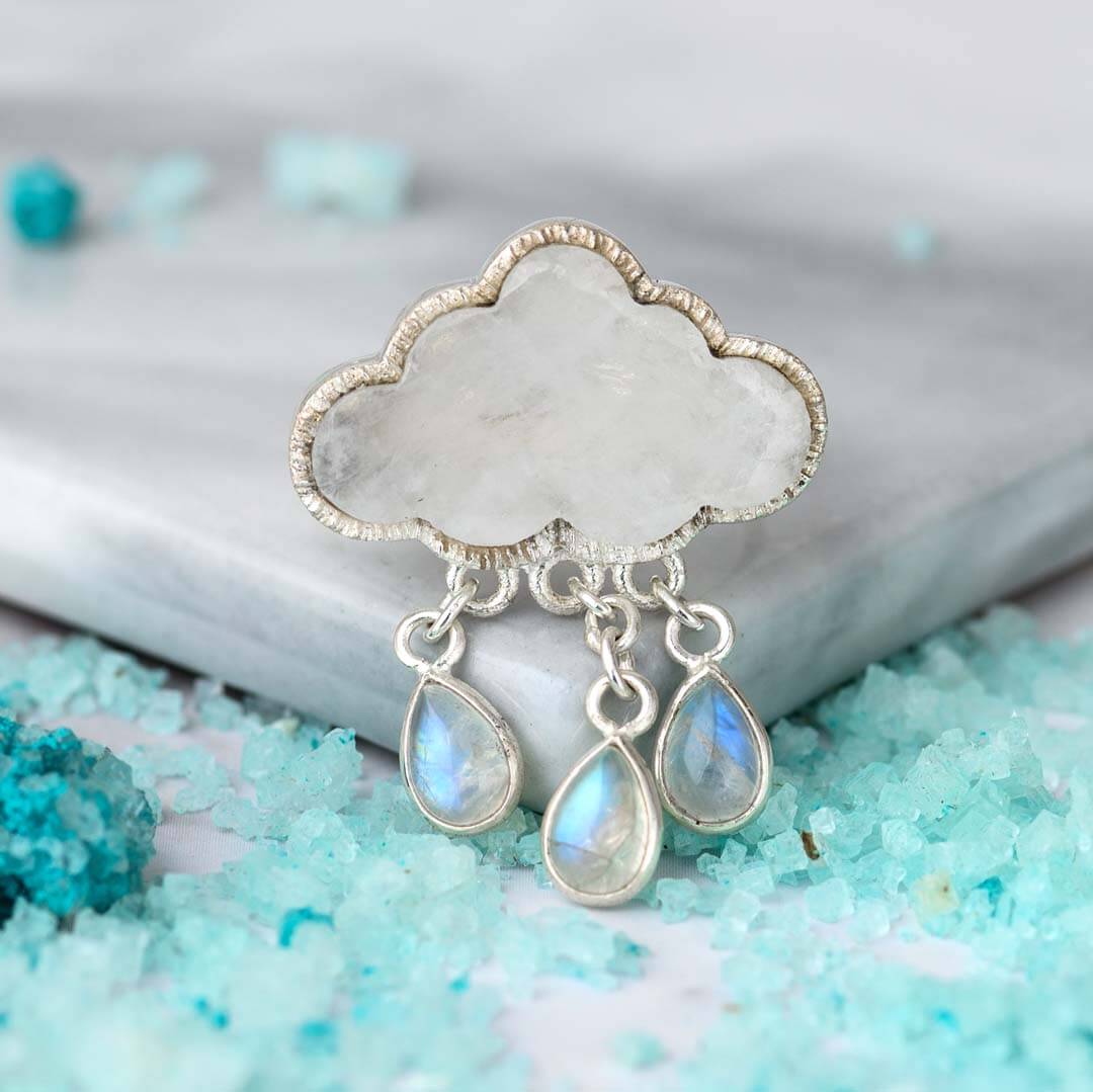 Cloud and Raindrops Moonstone Ring Sterling Silver