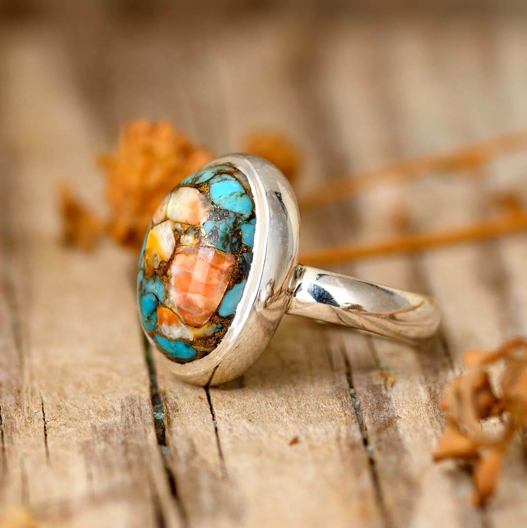 Oyster Copper Turquoise Ring Sterling Silver