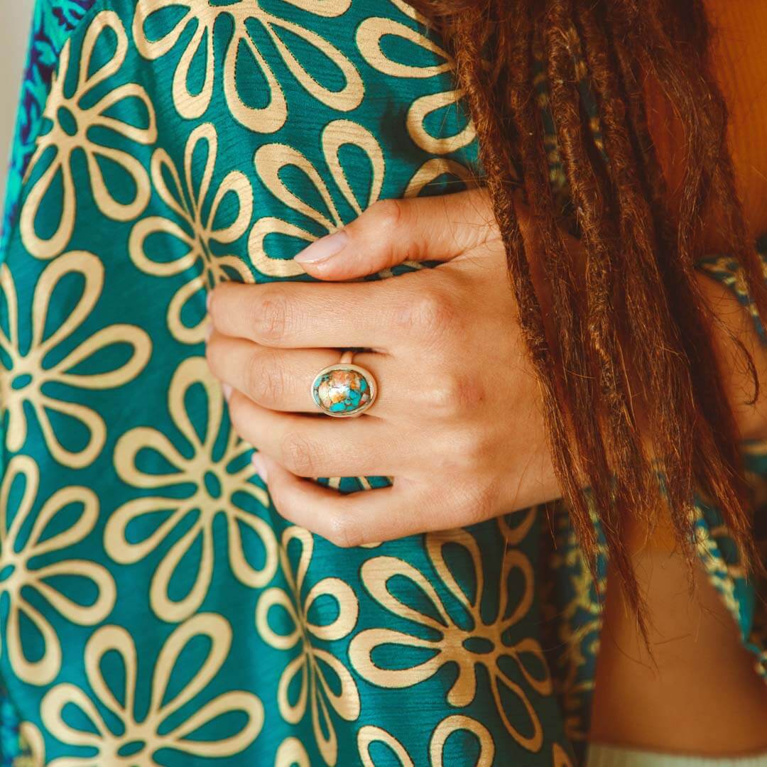 Oyster Copper Turquoise Ring Sterling Silver