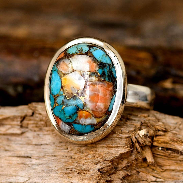 Oyster Copper Turquoise Ring Sterling Silver