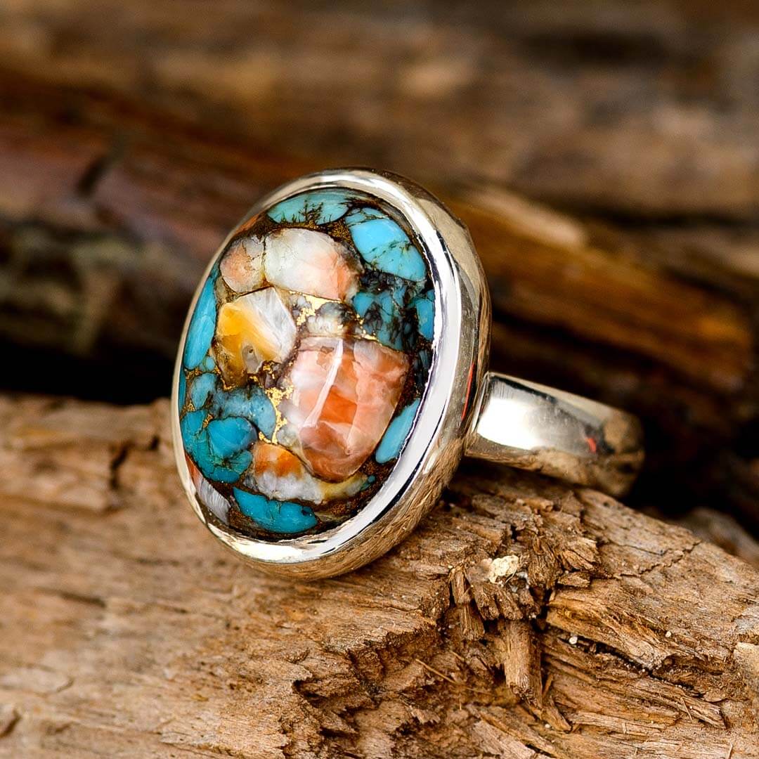Oyster Copper Turquoise Ring Sterling Silver