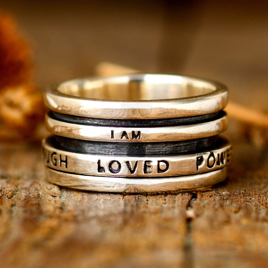 Fidget Ring with Empowering Engraving Sterling Silver – Boho Magic Jewelry