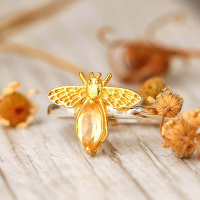 Citrine Bee Ring Gold and Silver - Boho Magic