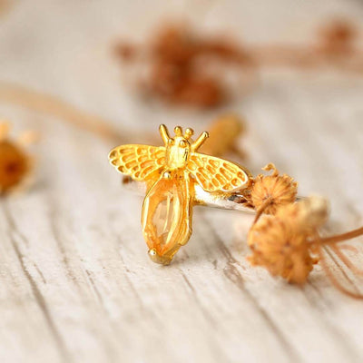 Citrine Bee Ring Gold and Silver - Boho Magic