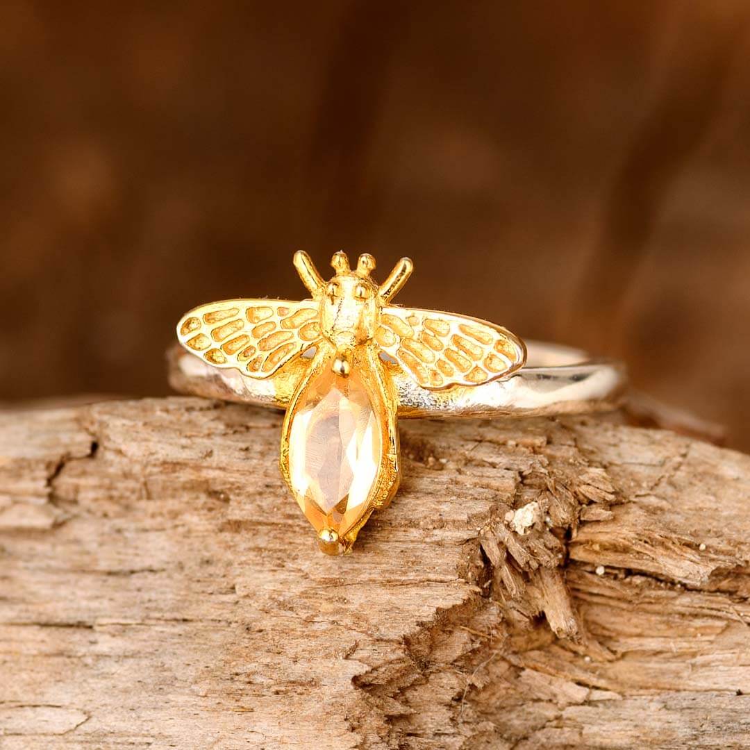 Citrine Bee Ring Gold and Silver