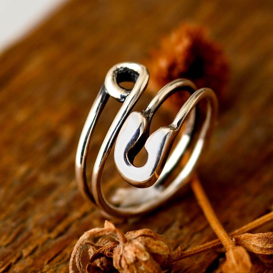 Safety Pin Ring Sterling Silver