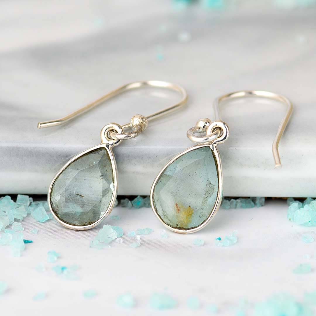 Aquamarine Teardrop Earrings Sterling Silver