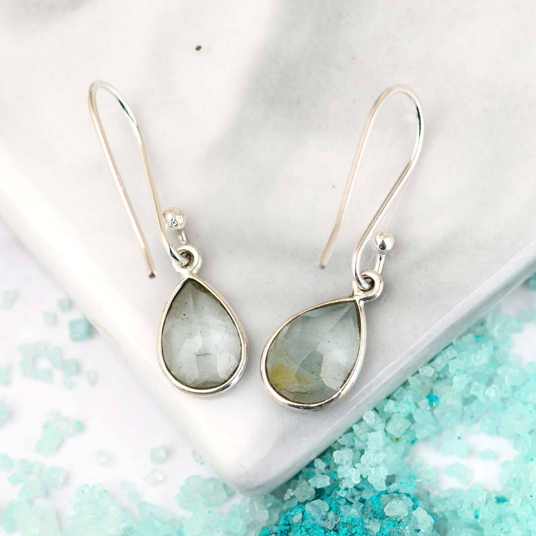 Aquamarine Teardrop Earrings Sterling Silver