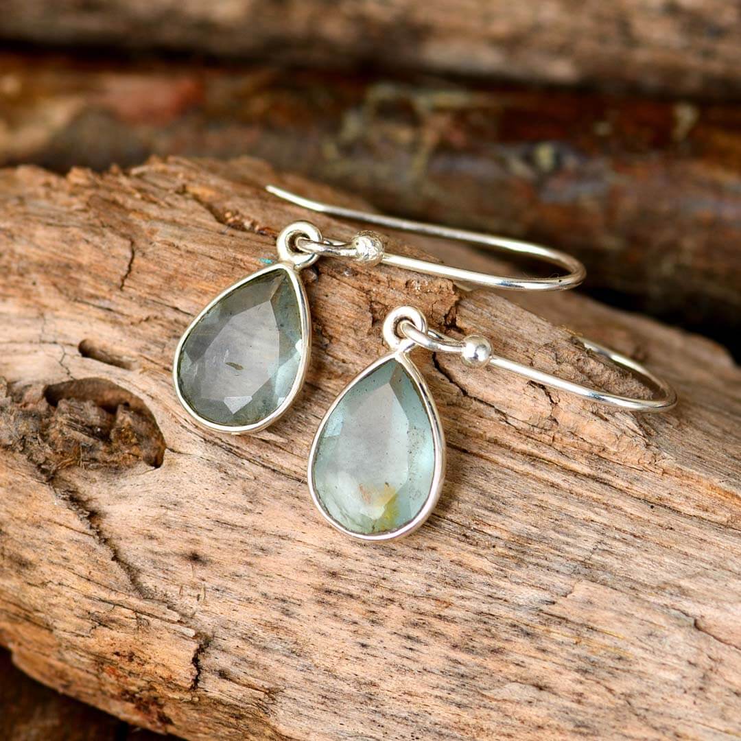 Aquamarine Teardrop Earrings Sterling Silver