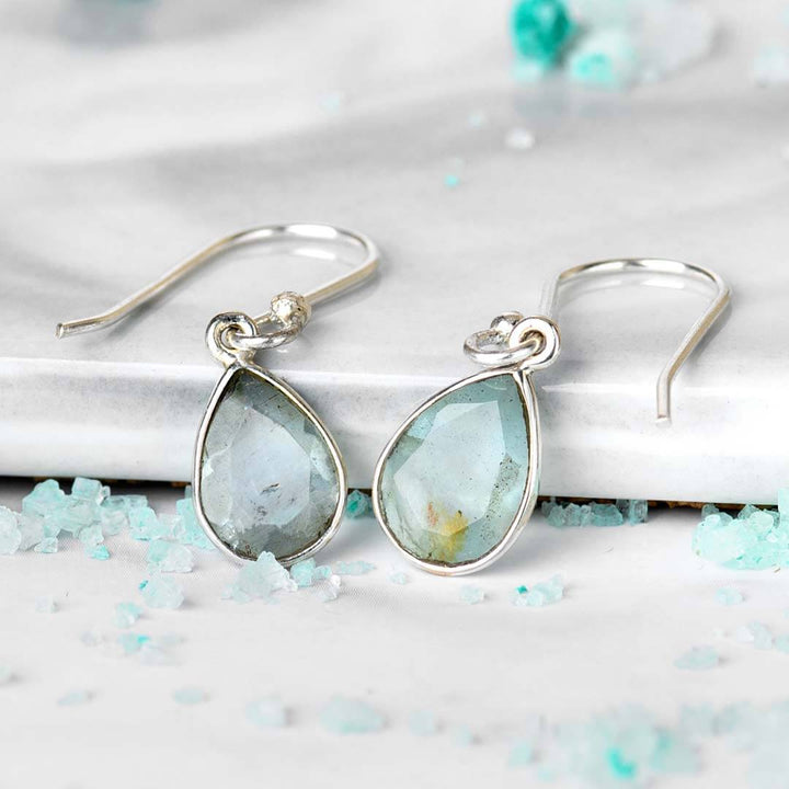 Aquamarine Teardrop Earrings Sterling Silver