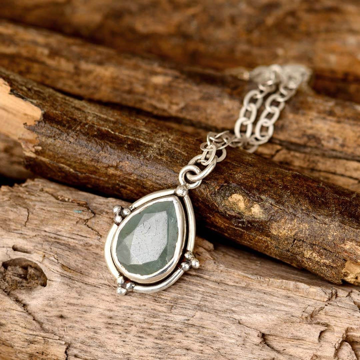 Aquamarine Teardrop Pendant Necklace Sterling Silver