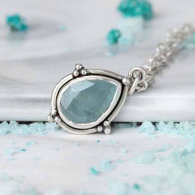 Aquamarine Teardrop Pendant Necklace Sterling Silver - Boho Magic