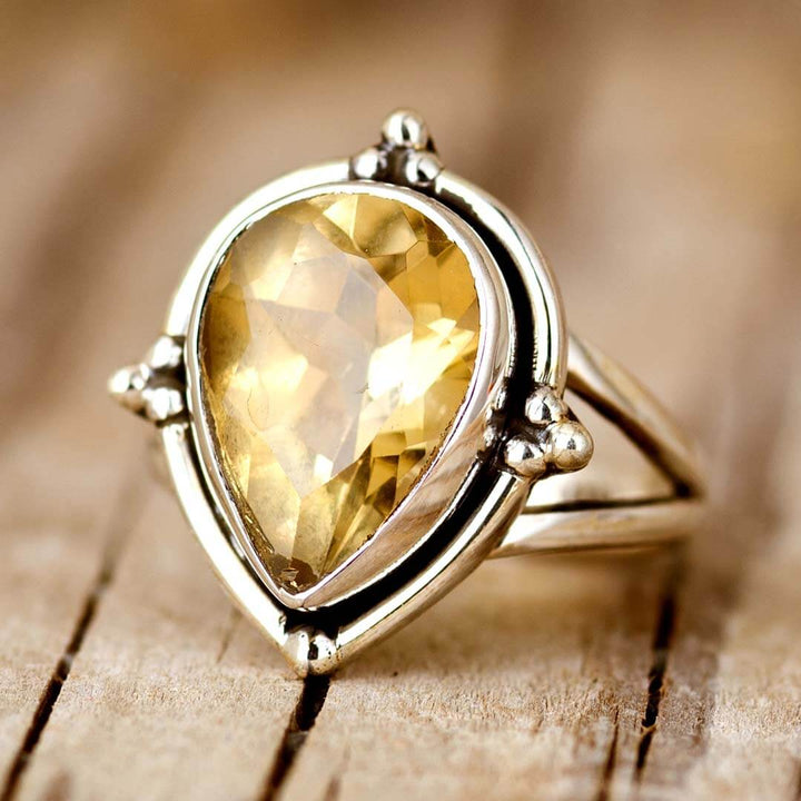 Citrine Teardrop Ring Sterling Silver