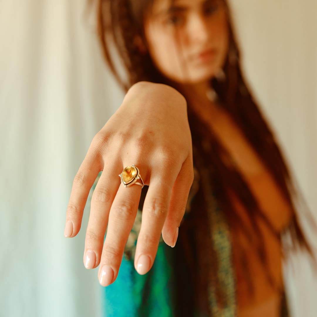 Citrine Teardrop Ring Sterling Silver – Boho Magic Jewelry