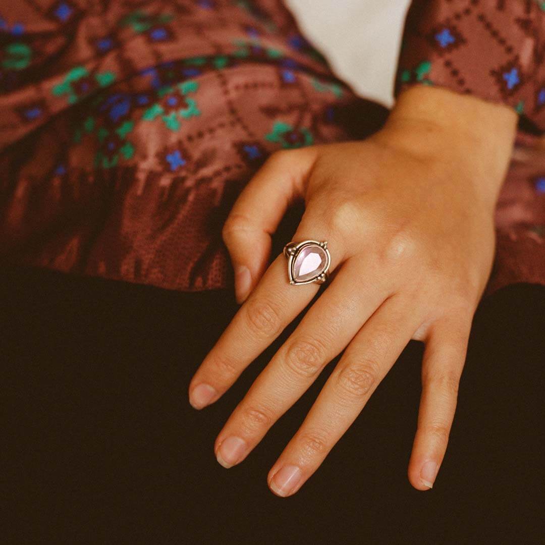 Rose Quartz Teardrop Ring Sterling Silver