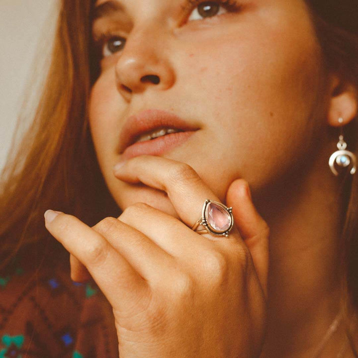 Rose Quartz Teardrop Ring Sterling Silver