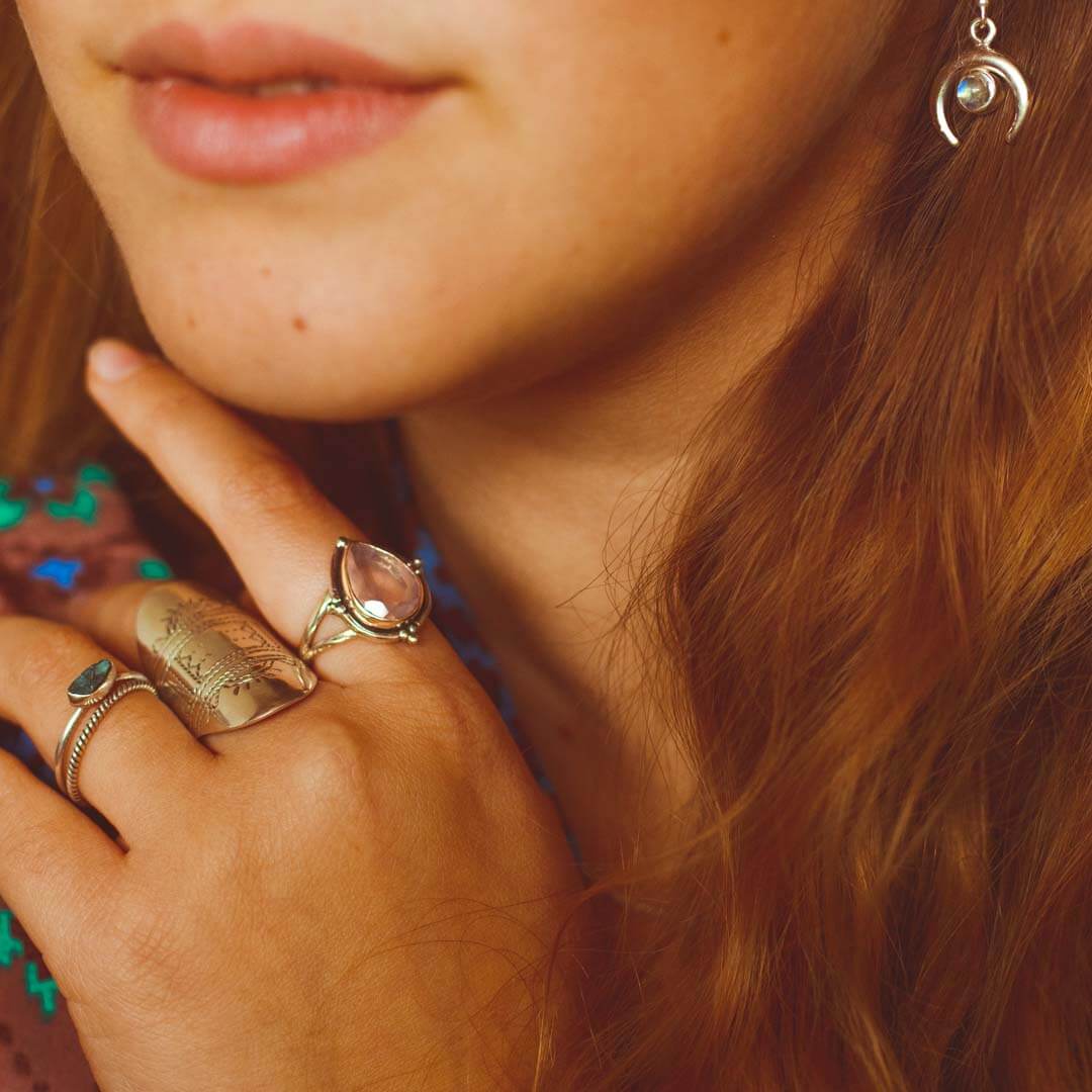 Rose Quartz Teardrop Ring Sterling Silver