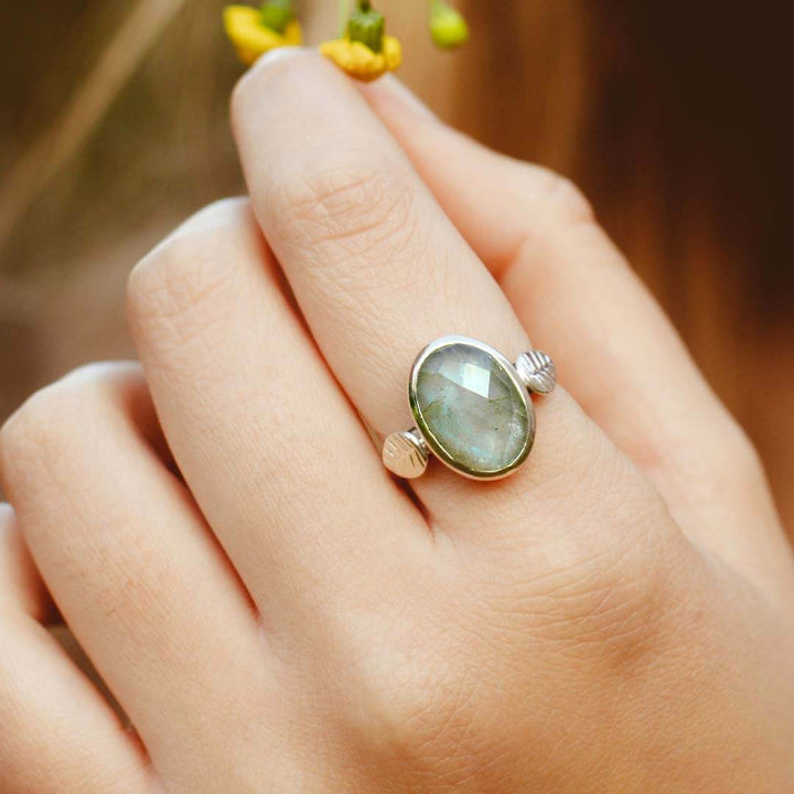 Aquamarine Leaf Ring Sterling Silver