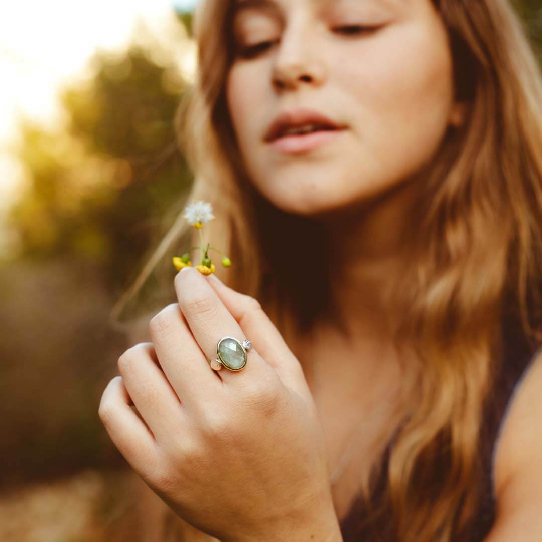 Aquamarine Leaf Ring Sterling Silver