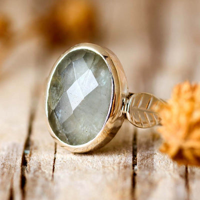 Aquamarine Leaf Ring Sterling Silver - Boho Magic